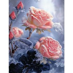 Алмазная мозаика 40x50 см. на холсте с подрамником (картина стразами, алмазная вышивка) Розовая зимняя роза