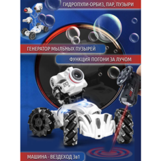 Машина на пульте управления для дрифта с паром, звуком, светом, генератор мыльных пузырей, стреляет гидрогелевыми шариками, едет за лазерным лучом Zhorya