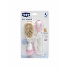CHICCO Расческа и щетка натуральн розовая