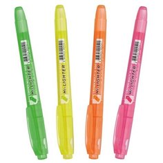 Набор маркеров текстовыделителей Crown, Multi Hi-Lighter", 4 штуки, 4 цвета, 1.0-4.0 мм, чернила на водной основе, чехол с европодвесом