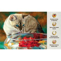 Алмазная мозаика 60х75, без подрамника, полная выкладка квадратными стразами, Кот цветок Даймонд Канвас