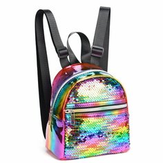 Модный мини-рюкзак на молнии с разноцветными блестками для девочек без бренда