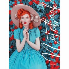 Бизнес-блокнот А6, 64 листа в клетку/линейку, "Девушка в голубом", твердая обложка, глянцевая ламинация, блок офсет 60г/м2 Россия