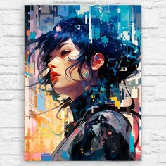 Картина по номерам на холсте девушка киберпанк (Призрак в доспехах, аниме) - 12555 В 30x40 Бруталити
