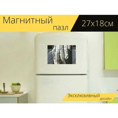 Магнитный пазл "Статуя, камень, мужчина" на холодильник 27 x 18 см. Lots Prints