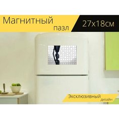 Магнитный пазл "Статуэтка, женщина, африканец" на холодильник 27 x 18 см. Lots Prints