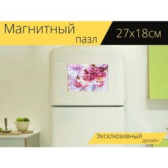 Магнитный пазл "Японская сакура, цветы, дерево" на холодильник 27 x 18 см. Lots Prints