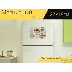 Магнитный пазл "Машина для нарезки яиц, яйцо, вкрутую" на холодильник 27 x 18 см. Lots Prints