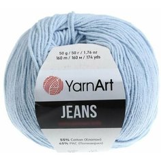Пряжа YarnArt Jeans, 55 % хлопок, 45 % акрил, 50 г, 160 м, 1 шт., 75 бледно-голубой
