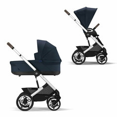 Cybex Talos S Lux Коляска 2 в 1 (2023), рама Silver, текстиль Ocean Blue c накидкой и дождевиком