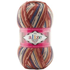 Пряжа Alize Superwash comfort socks белый-песочный-терракот-синий (7841), 75%шерсть/25%полиамид, 420м, 100г, 5шт