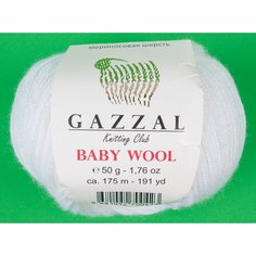 Пряжа Gazzal Baby Wool белый (801), 40%шерсть мериноса/20%кашемирПА/40%акрил, 175м, 50г, 3шт