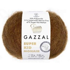 Пряжа Gazzal Super Kid Mohair каштановый (64401), 31%меринос/47%супер кид мохер/22%полиамид, 237м, 25г, 3шт