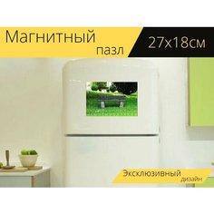 Магнитный пазл "Банк, скамейка, природа" на холодильник 27 x 18 см. Lots Prints