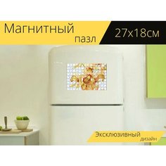 Магнитный пазл "Орхидея, апельсин, цвести" на холодильник 27 x 18 см. Lots Prints