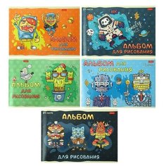 Альбом для рисования А4, 24 листа на скрепке Freaky friends, блок 100 г/м2, микс Hatber