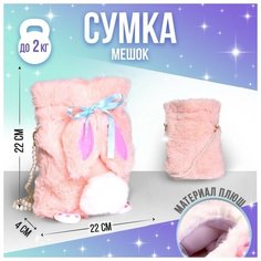 Сумка-мешок детская плюшевая «Зайка», цвет розовый,20х18х9 см Milo Toys
