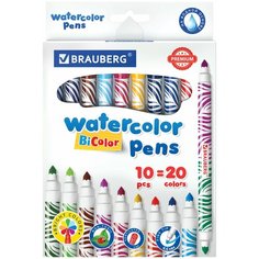 Фломастеры двусторонние утолщенные BRAUBERG "PREMIUM" "BI-COLOR", комплект 35 шт, 10 шт, 20 цветов, двухцветные, вентилируемый колпачок, 151945