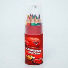 Карандаши цветные с точилкой в тубусе мини, 12 цветов, "Тачки", Тачки, 2 штуки Disney