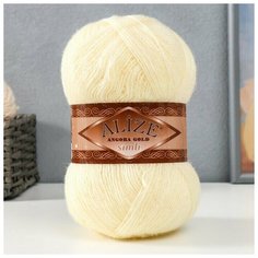 3шт, Пряжа "Angora Gold Simli" 75% акрил, 20% шерсть, 5% металлик 500м/100гр (01 кремовый) Alize