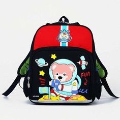 Рюкзак 27*12*33 см, 1 отд на молнии, 3 н/кармана, медведь, черный/красный No Brand