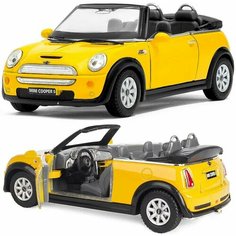 Машинка металлическая Kinsmart 1:28 MINI Cooper Кабриолет инерционная, двери открываются. Желтый