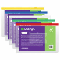Папка-конверт на молнии Berlingo А5, 150мкм, с карманом для визиток, прозрачная, ассорти, 6 штук