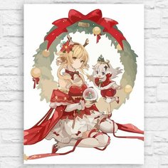 Картина по номерам на холсте новый год рождеством (геншин импакт, паймон, люмин, зима) - 12711 40х30 Бруталити