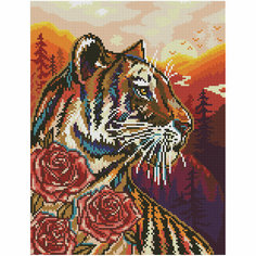 Алмазная мозаика ТРИ совы "Тигр и розы", 30*40см, холст на деревянном подрамнике, картонная коробка с пластиковой ручкой Нет бренда