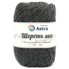 Пряжа для вязания Astra Premium Шерсть яка (Yak wool), 100 г, 120 м (+/-5%) (25% шерсть яка, 50% шерсть, 25% фибра) (14 графит), 2 мотка