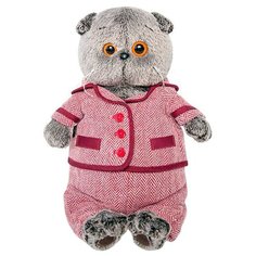 Мягкая игрушка Basik&Co Кот Басик в красном пиджаке и брюках в ёлочку, 22 см, серый Budi Basa