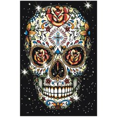 Картина по номерам, "Живопись по номерам", 40 x 60, CP22, череп, маска, дудлинг, готика, иллюстрация, тату, цветы, роза