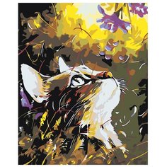 Картина по номерам, "Живопись по номерам", 72 x 90, A186, котёнок, кот, цветок , живопись, животное