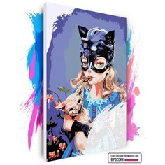 Картина по номерам на холсте Девушка в маске кошки, 100 х 150 см Красиво Красим