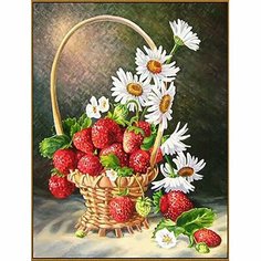 Алмазная мозаика «Корзинка с ромашками и клубникой», 20×26см, 27 цветов Milato