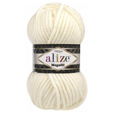 Пряжа Alize Superlana Megafil, 25 % шерсть, 75 % акрил, 100 г, 55 м, 1 шт., 62 молочный