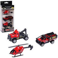 Набор металлических машинок ТМ AUTODRIVE, 3 машинки, служба спасения, спецтранспорт, для детей, для мальчиков, М1:64, красный