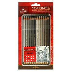 Карандаши 12 цв Koh-i-Noor POLYCOLOR 3822, GRAY LINE, мет/пенал в блистере