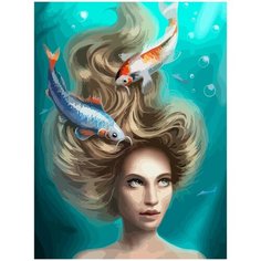 Картина по номерам на холсте знаки зодиака рыбы девушка море портрет - 1580 30X40