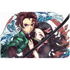 Картина по номерам на холсте Аниме Клинок рассекающий демонов Танджиро и Незуко - 1005