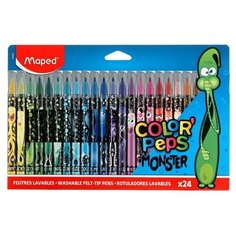 Maped Фломастеры 24 цвета Maped COLORPEPS MONSTER, смываемые, с заблокированным пишущим узлом, в картонном футляре