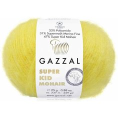 Пряжа Gazzal Super Kid Mohair лимон (64431), 31%меринос/47%супер кид мохер/22%полиамид, 237м, 25г, 1шт
