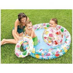 Бассейн надувной круглый, Intex 59460np 122х25см, с мячом и кругом