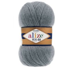 Пряжа для вязания Ализе Ангора Реал 40 (ALIZE Angora Real 40) цвет №87 серый, комплект 2 моточка, 40% шерсть, 60% акрил, 2 х 100 г х 480 м