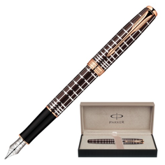 Ручка перьевая PARKER "Sonnet Lacquer PGT", корпус коричневый лак, нержавеющая сталь, позолоченные детали, черная, 1859480