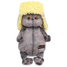 Мягкая игрушка Basik&Co Кот Басик в стеганой шапке-ушанке, 19 см, серый/желтый Budi Basa