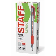 STAFF Набор гелевых ручек с грипом Everyday 0,5 мм, 141824, красный цвет чернил, 12 шт.