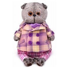 Мягкая игрушка Basik&Co Басик в пиджаке в сиреневую клетку, 30 см, серый