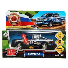 Машина металлическая Toyota Hilux, 12 см, световые и звуковые эффекты, двери, цвет синий камуфляж Технопарк