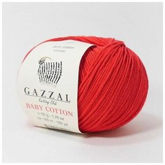 Пряжа Gazzal Baby Cotton (Газзал Беби Коттон) - 10 мотков Ярко-красный (3443) 60% хлопок, 40% акрил 165м/50г